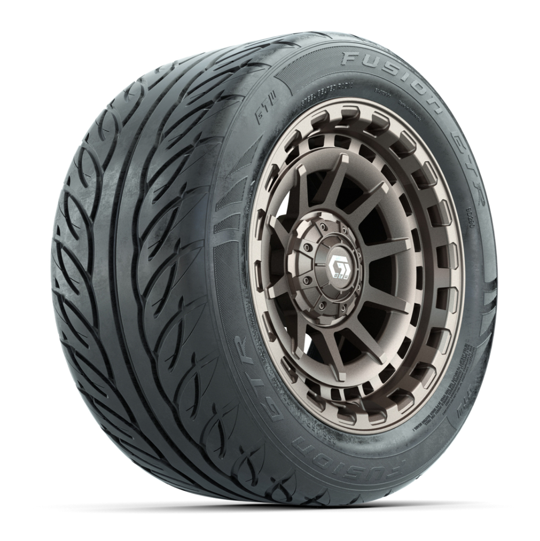 GTW® Barricade Bronze 14 in Wheels with 255/45-R14 Fusion GTR Steel Belt Radial Street Tires – Full Set