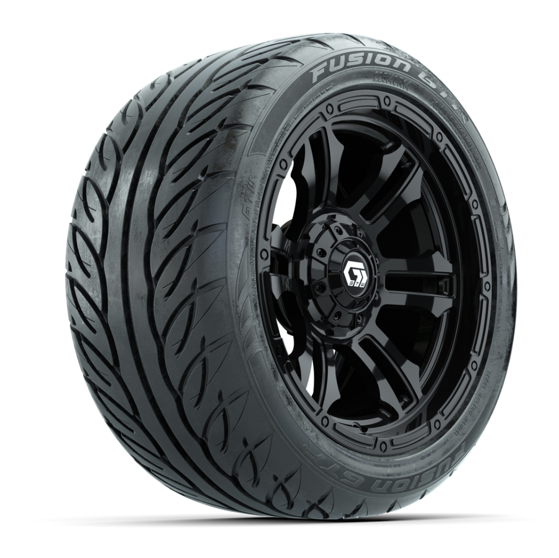 GTW® Barricade Black 14 in Wheels with 225/40-R14 Fusion GTR Steel Belt Radial Street Tires – Full Set