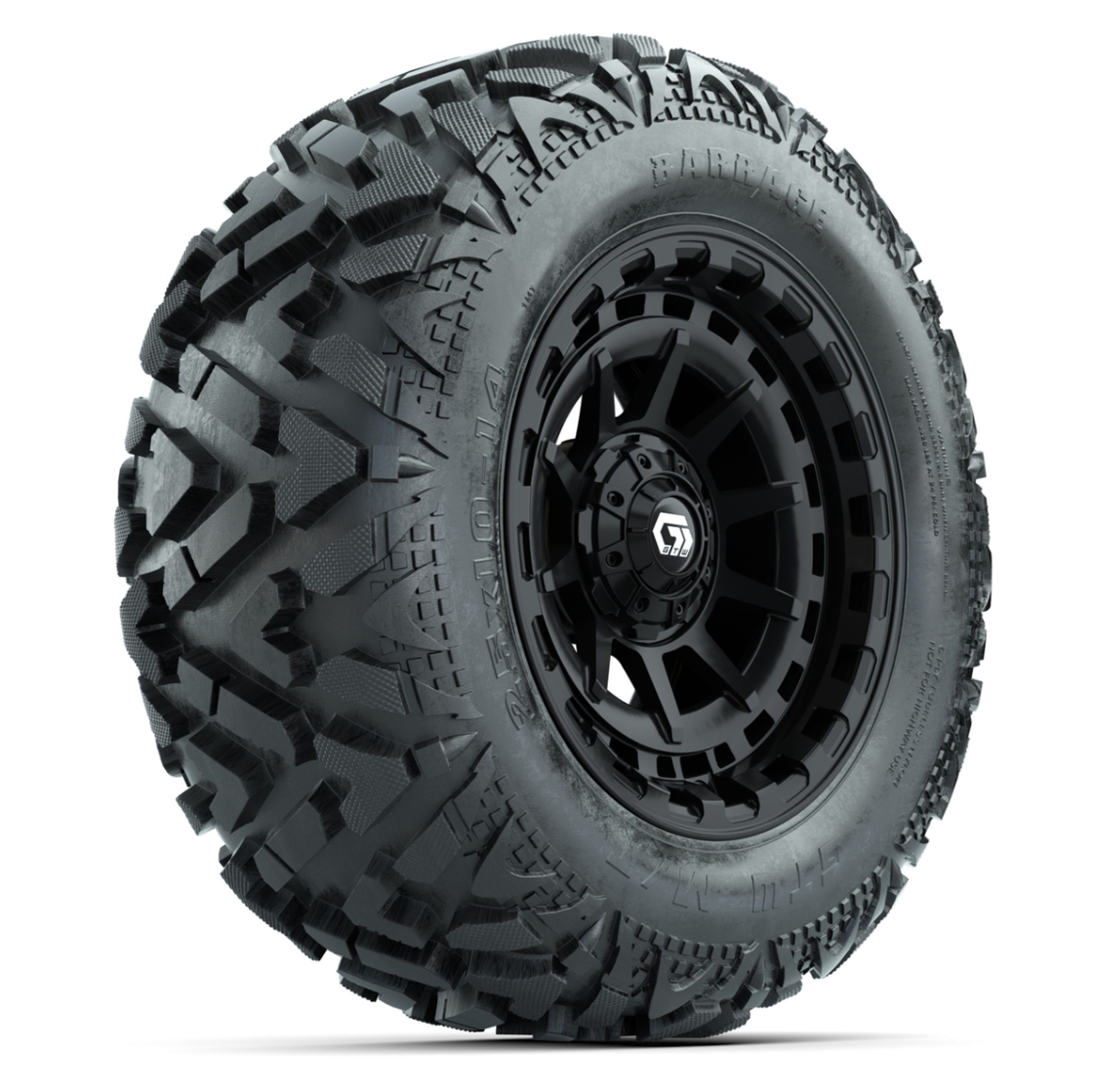 GTW Barricade Black 14 in Wheels with 25x10-14 Barrage Mud Tires – Full Set