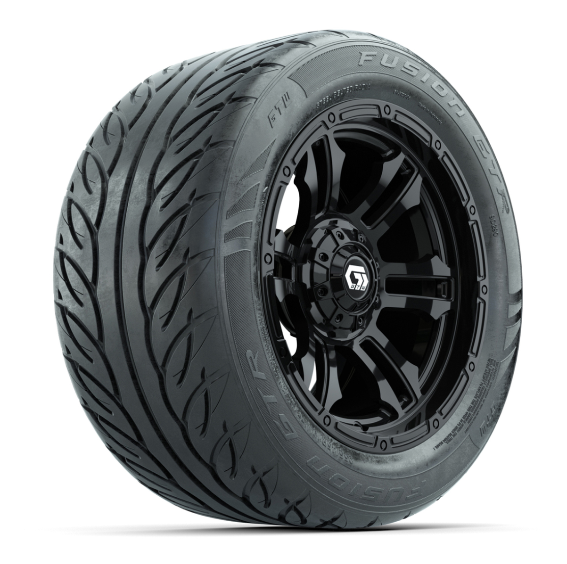 GTW® Shogun Gloss Black 14 in Wheels with 255/45-R14 Fusion GTR Steel Belt Radial Street Tires – Full Set
