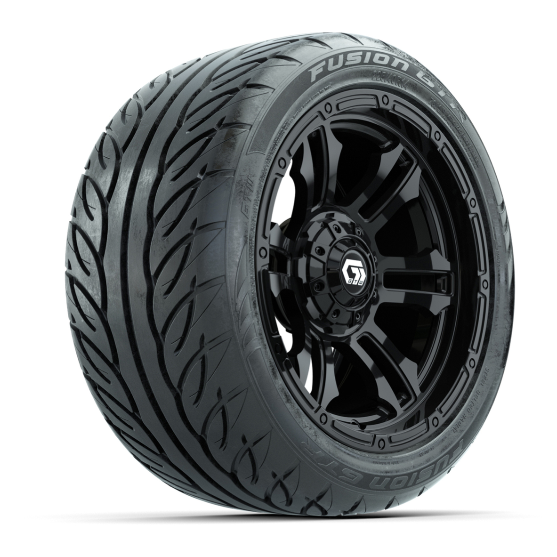 GTW® Shogun Gloss Black 14 in Wheels with 225/40-R14 Fusion GTR Steel Belt Radial Street Tires – Full Set