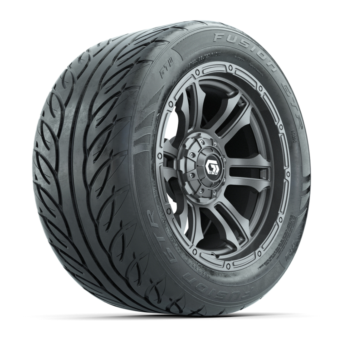 GTW® Shogun Gunmetal 14 in Wheels with 255/45-R14 Fusion GTR Steel Belt Radial Street Tires – Full Set