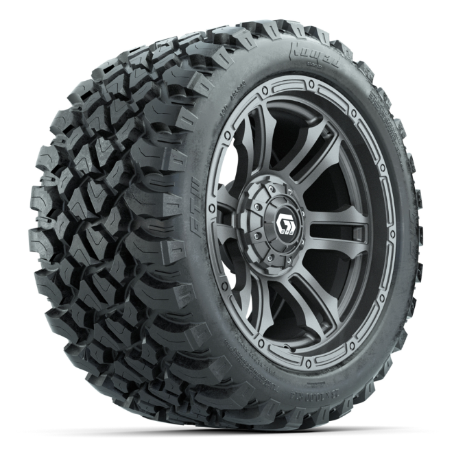 GTW® Shogun Gunmetal 14 in Wheels with 23X10-R14 Nomad Steel Belt Radial All-Terrain Tires – Full Set