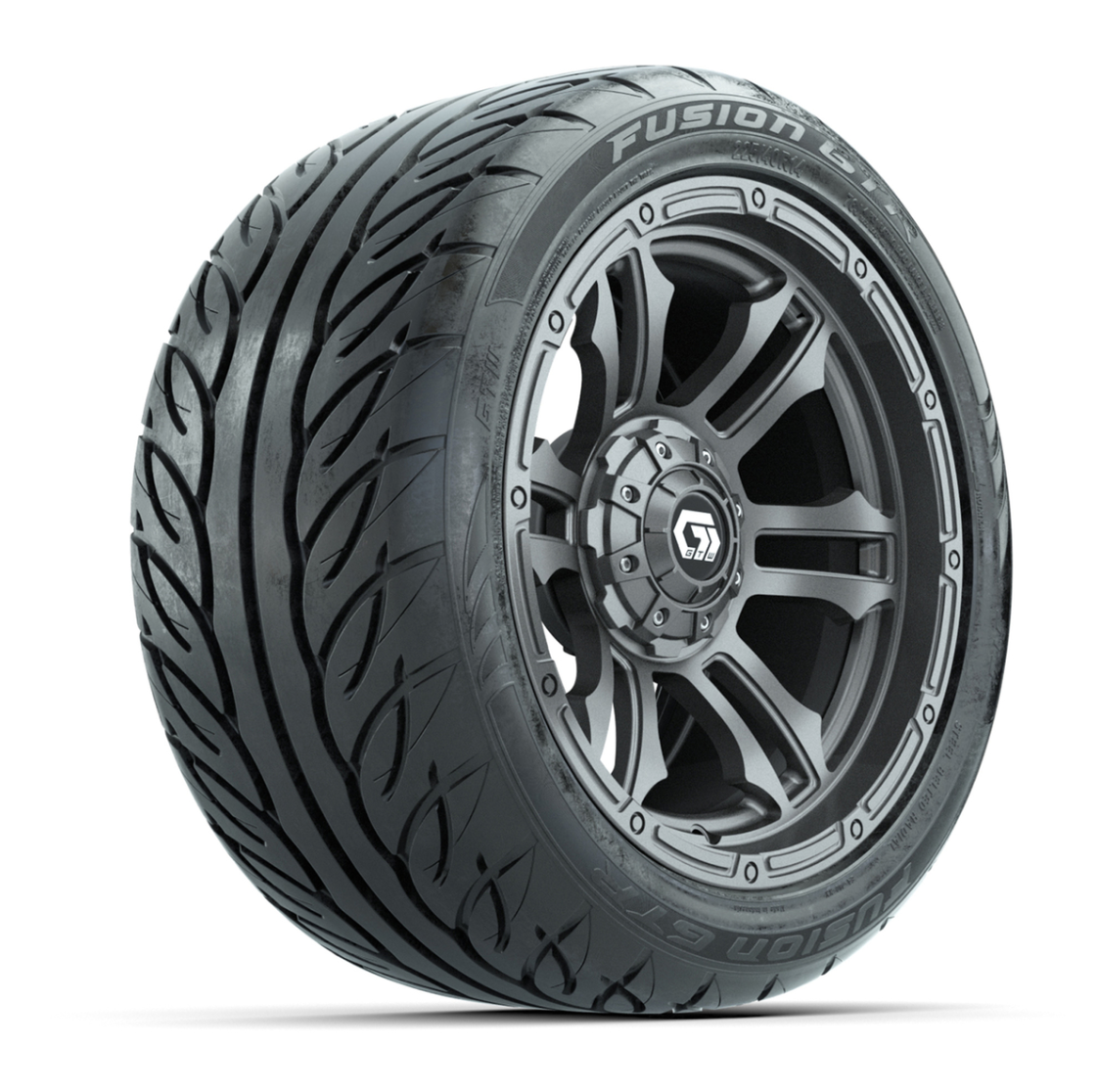 GTW® Shogun Gunmetal 14 in Wheels with 225/40-R14 Fusion GTR Steel Belt Radial Street Tires – Full Set