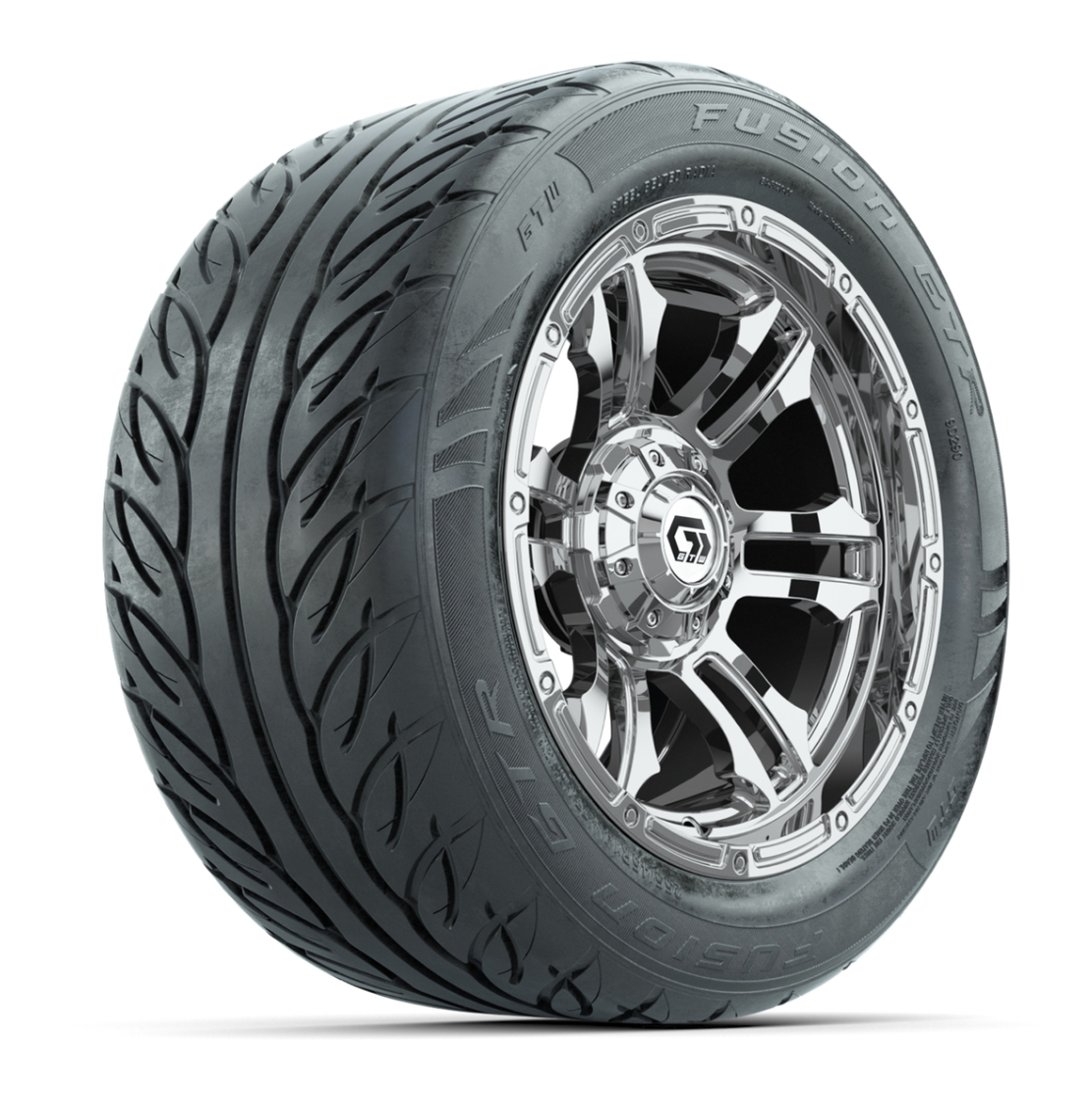 GTW® Shogun Chrome 14 in Wheels with 255/45-R14 Fusion GTR Steel Belt Radial Street Tires – Full Set