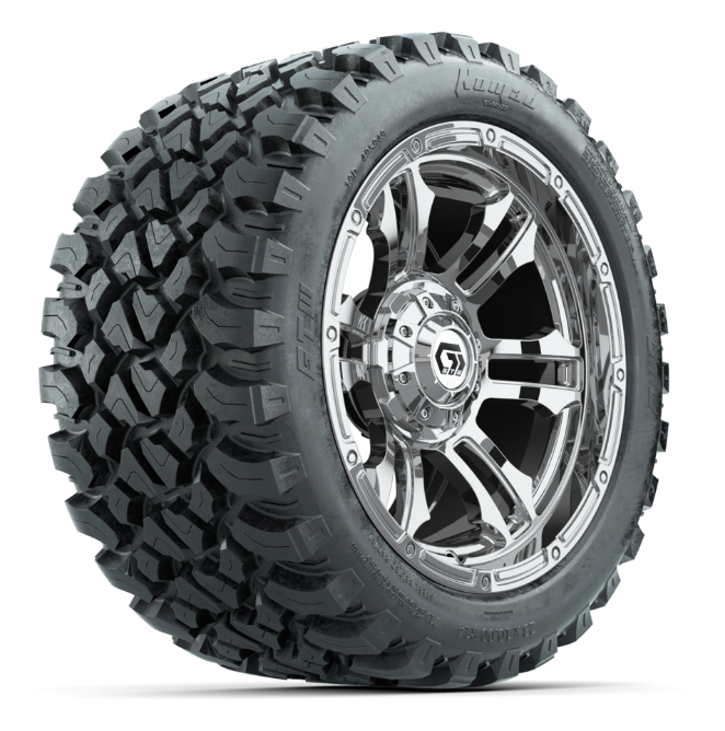 GTW® Shogun Chrome 14 in Wheels with 23X10-R14 Nomad Steel Belt Radial All-Terrain Tires – Full Set