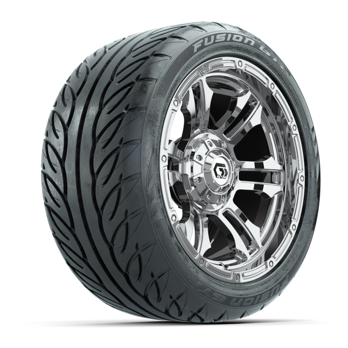 GTW® Shogun Chrome 14 in Wheels with 225/40-R14 Fusion GTR Steel Belt Radial Street Tires – Full Set