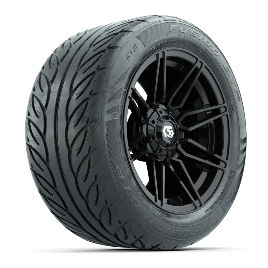 GTW® Stealth Black/Machined 14 in Wheels with 255/45-R14 Fusion GTR Steel Belt Radial Street Tires – Full Set