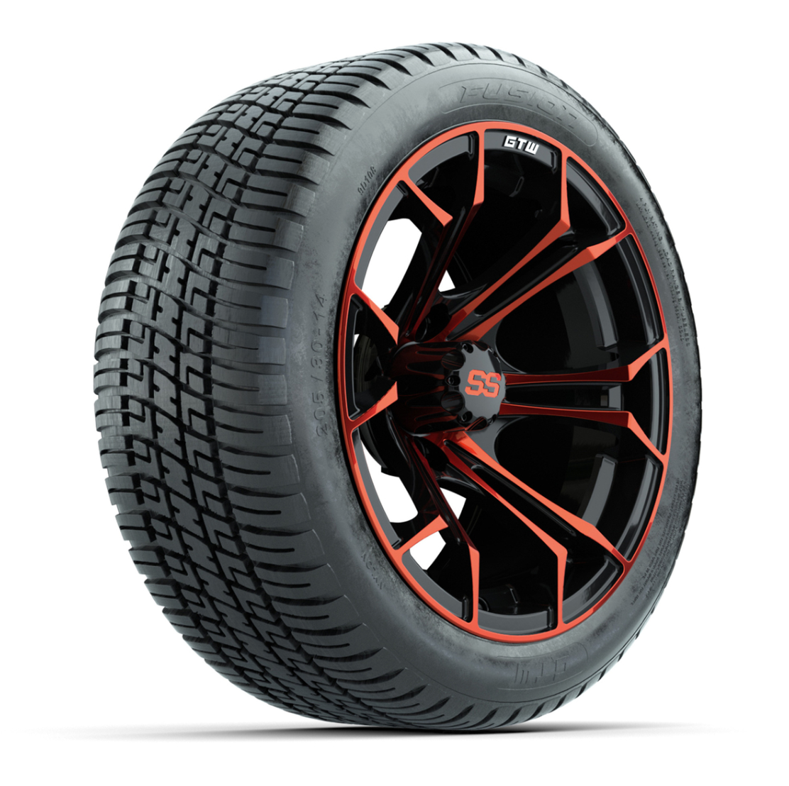 GTW® Spyder Black/Red 14 in Wheels with 205/30-R14 Fusion Street Tires – Full Set