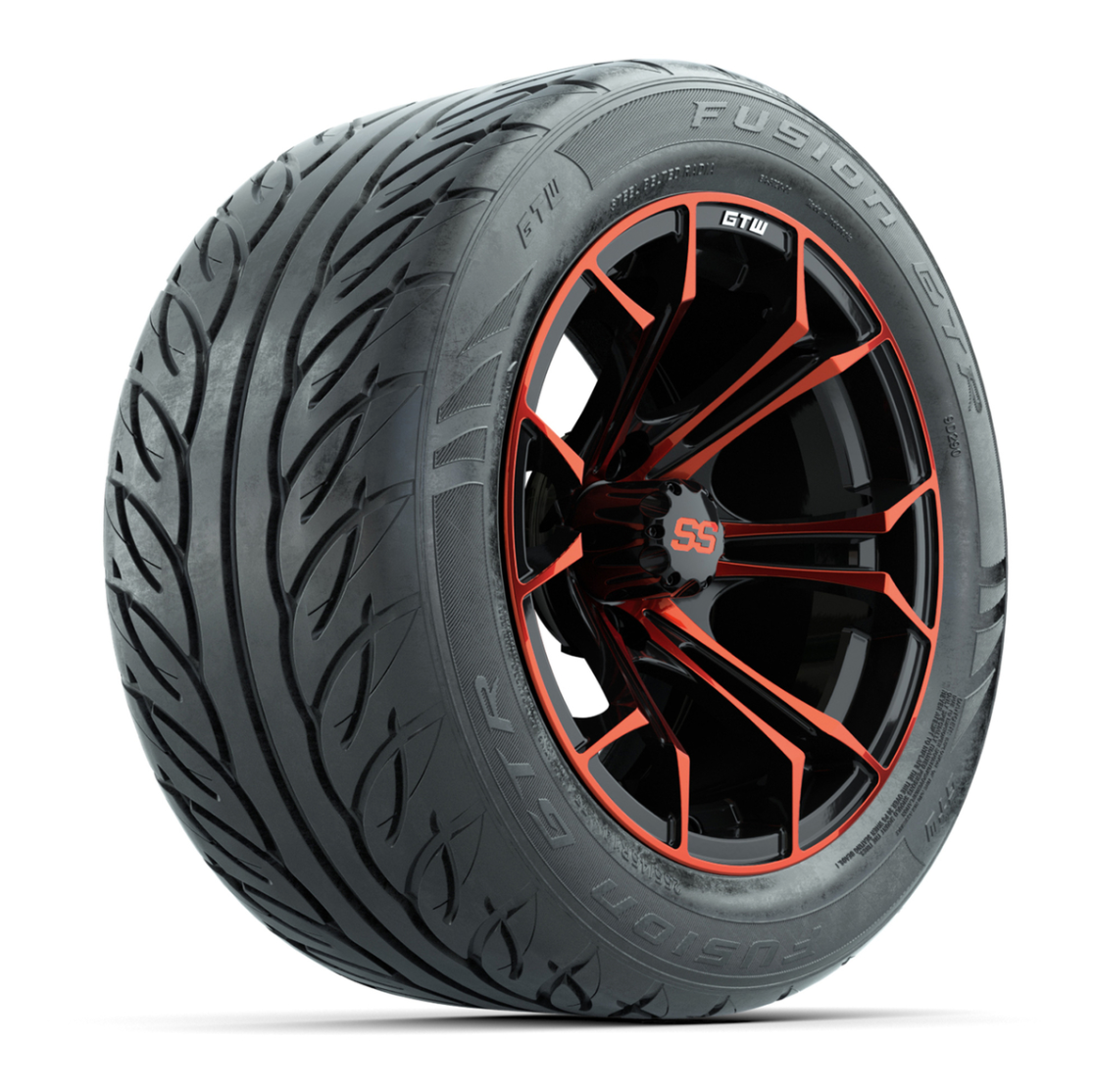 GTW® Spyder Black/Red 14 in Wheels with 255/45-R14 Fusion GTR Steel Belt Radial Street Tires – Full Set