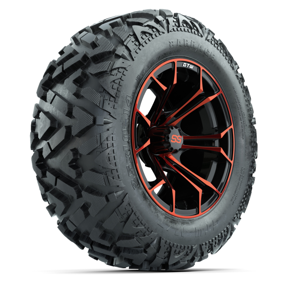 GTW Spyder Black/Red 14 in Wheels with 25x10-14 Barrage Mud Tires – Full Set