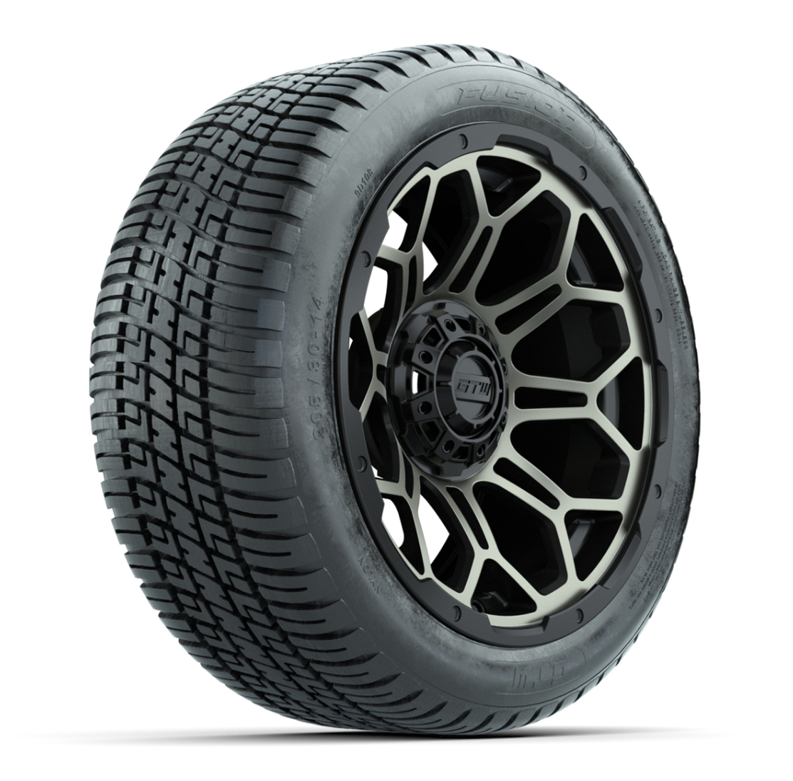 GTW® Bravo Black/Bronze 14 in Wheels with 205/30-R14 Fusion Street Tires – Full Set