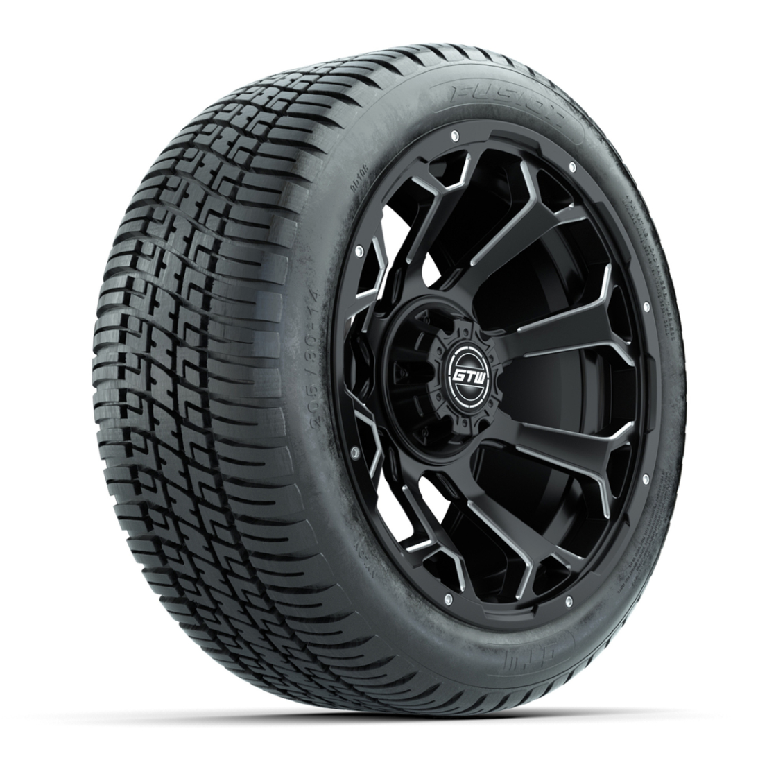GTW® Raven Matte Black/Ball Milled 14 in Wheels with 205/30-R14 Fusion Street Tires – Full Set