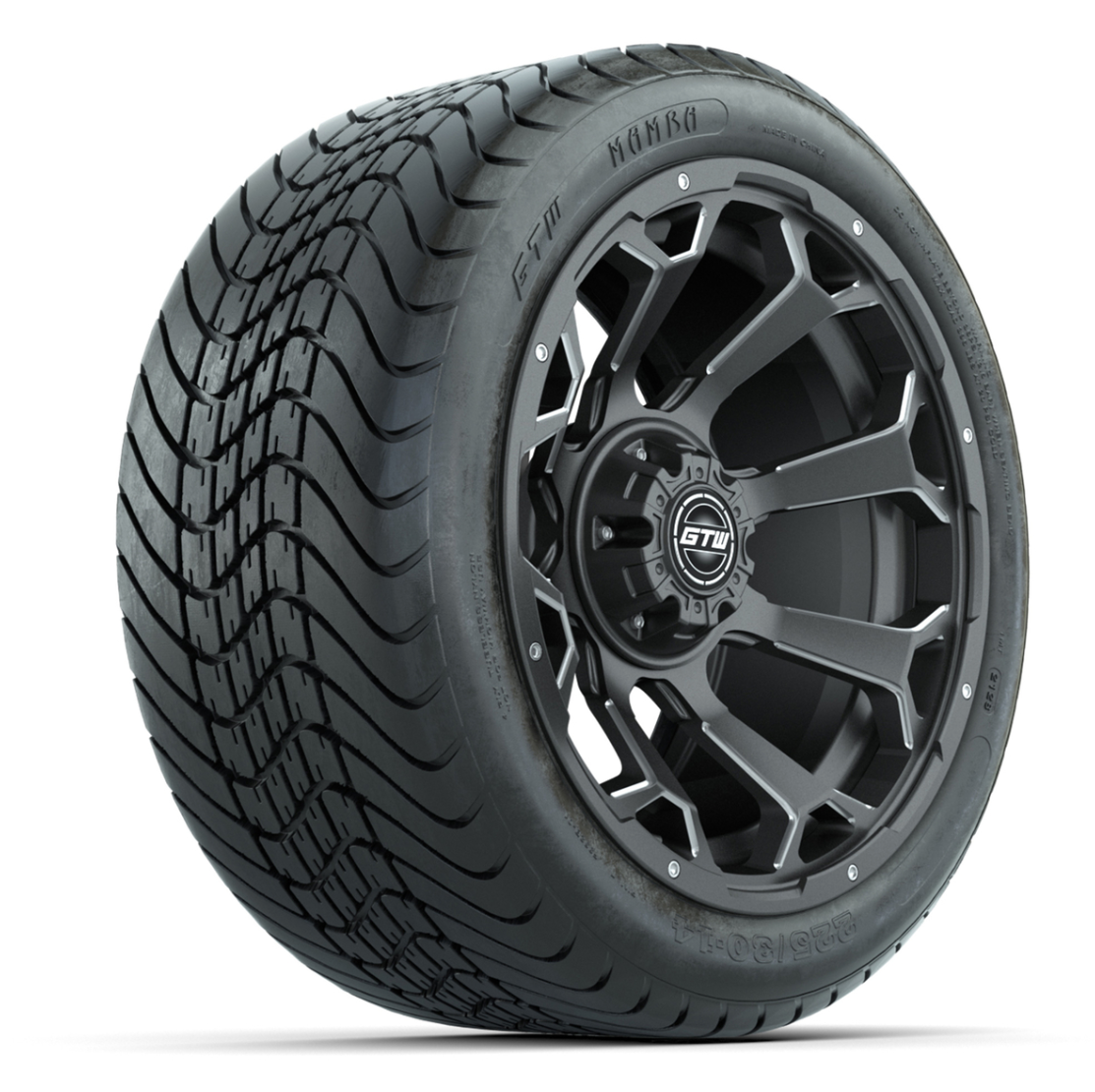 GTW Raven Matte Gray/Ball Mill 14 in Wheels with 225/30-14 Mamba Street Tires – Full Set