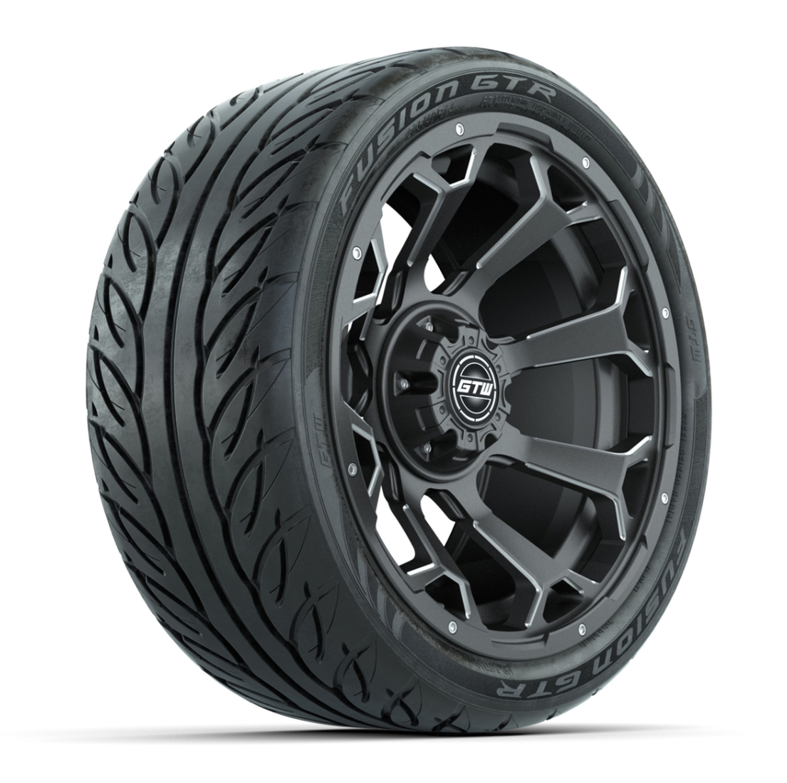 GTW® Raven Matte Gray/Ball Milled 14 in Wheels with 205/40-R14 Fusion GTR Steel Belt Radial Street Tires – Full Set