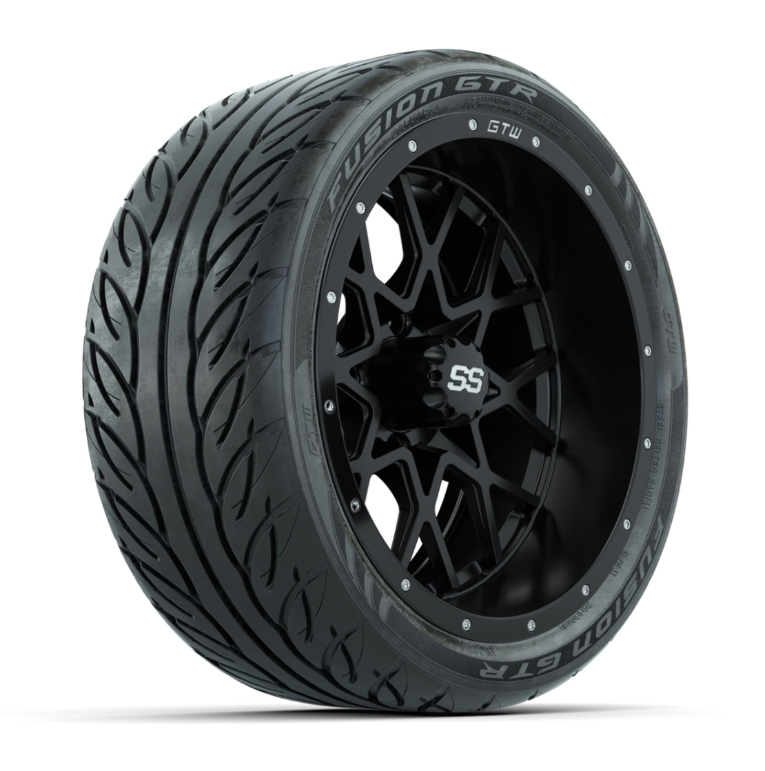 GTW® Vortex 2 Matte Black 14 in Wheels with 205/40-R14 Fusion GTR Steel Belt Radial Street Tires – Full Set