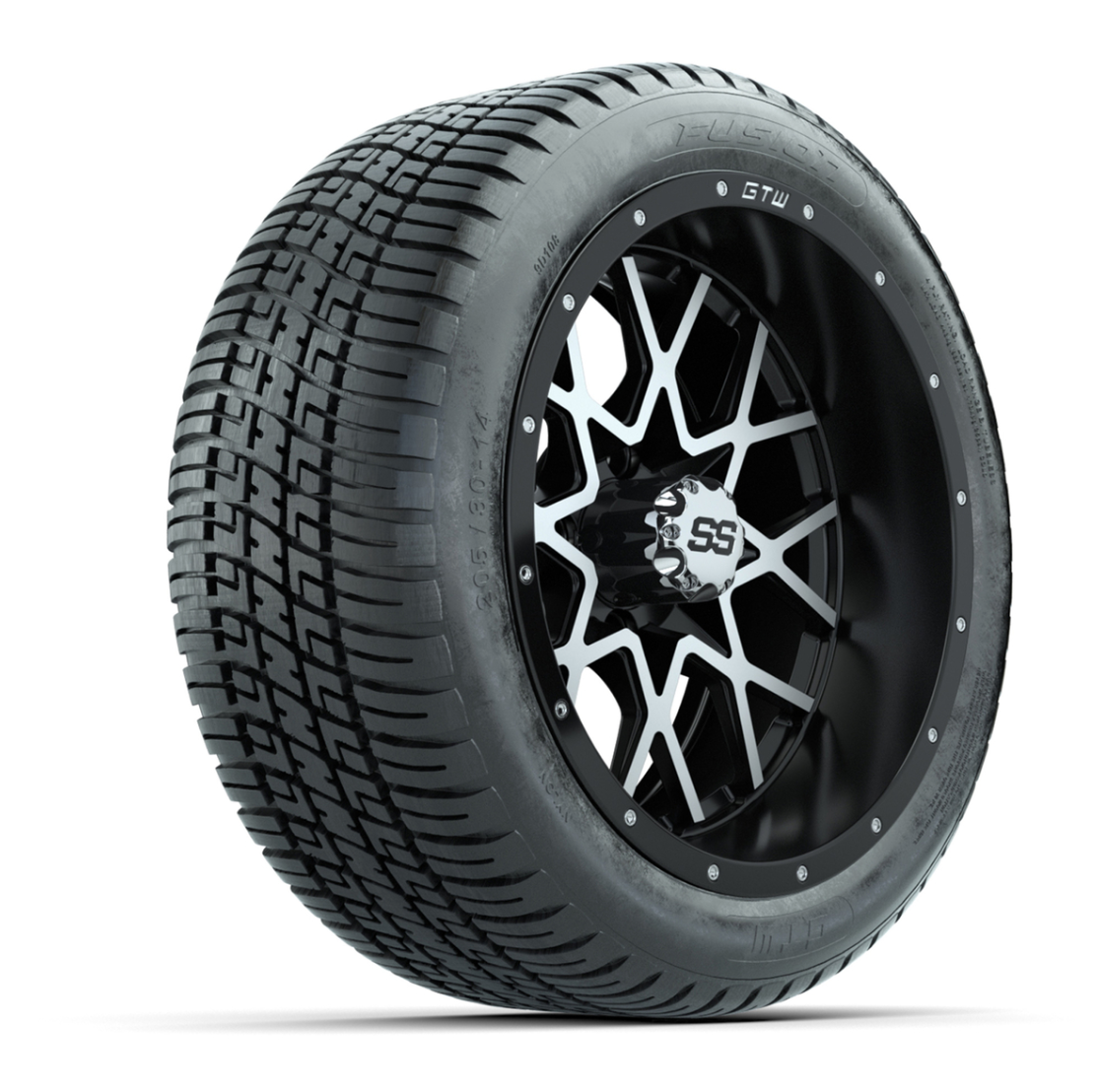 GTW® Vortex 2 Matte Black/Machined 14 in Wheels with 205/30-R14 Fusion Street Tires – Full Set