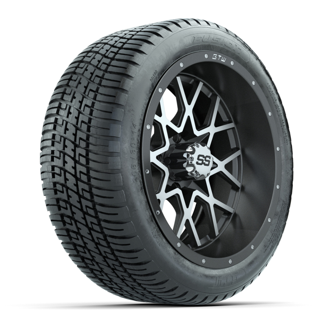 GTW® Vortex 2 Matte Gray/Machined 14 in Wheels with 205/30-R14 Fusion Street Tires – Full Set