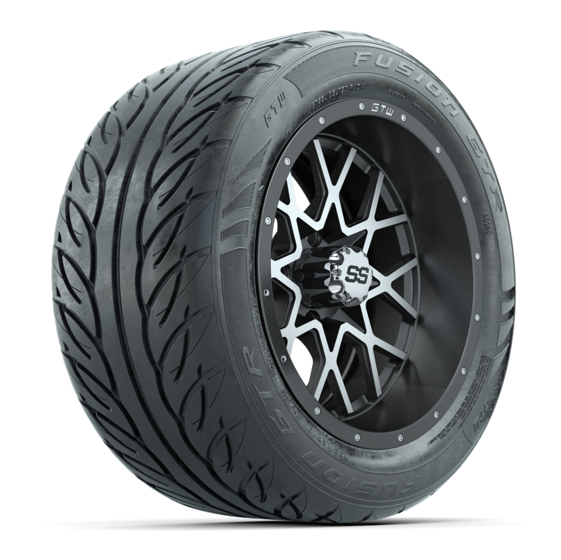 GTW® Vortex 2 Matte Gray/Machined 14 in Wheels with 255/45-R14 Fusion GTR Steel Belt Radial Street Tires – Full Set