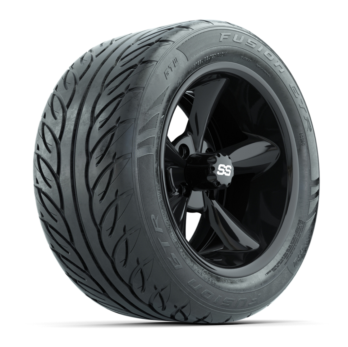 GTW® Godfather Black 14 in Wheels with 255/45-R14 Fusion GTR Steel Belt Radial Street Tires – Full Set
