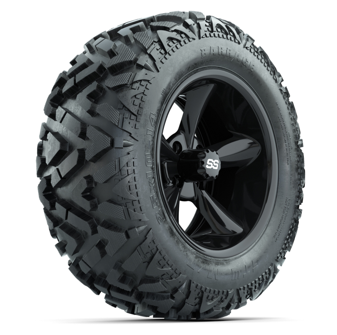 GTW Godfather Black 14 in Wheels with 25x10-14 Barrage Mud Tires – Full Set
