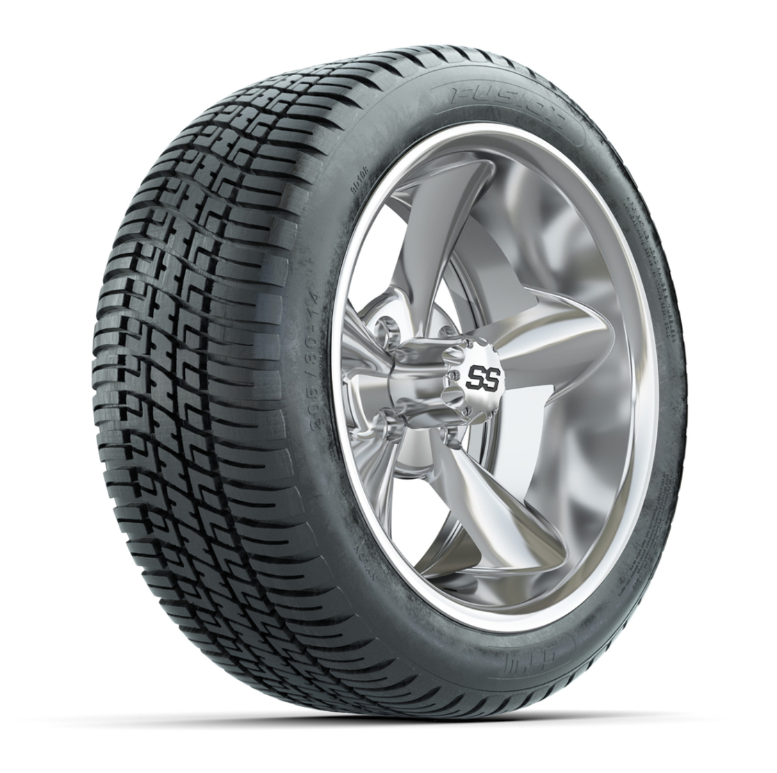 GTW® Godfather Chrome 14 in Wheels with 205/30-R14 Fusion Street Tires – Full Set