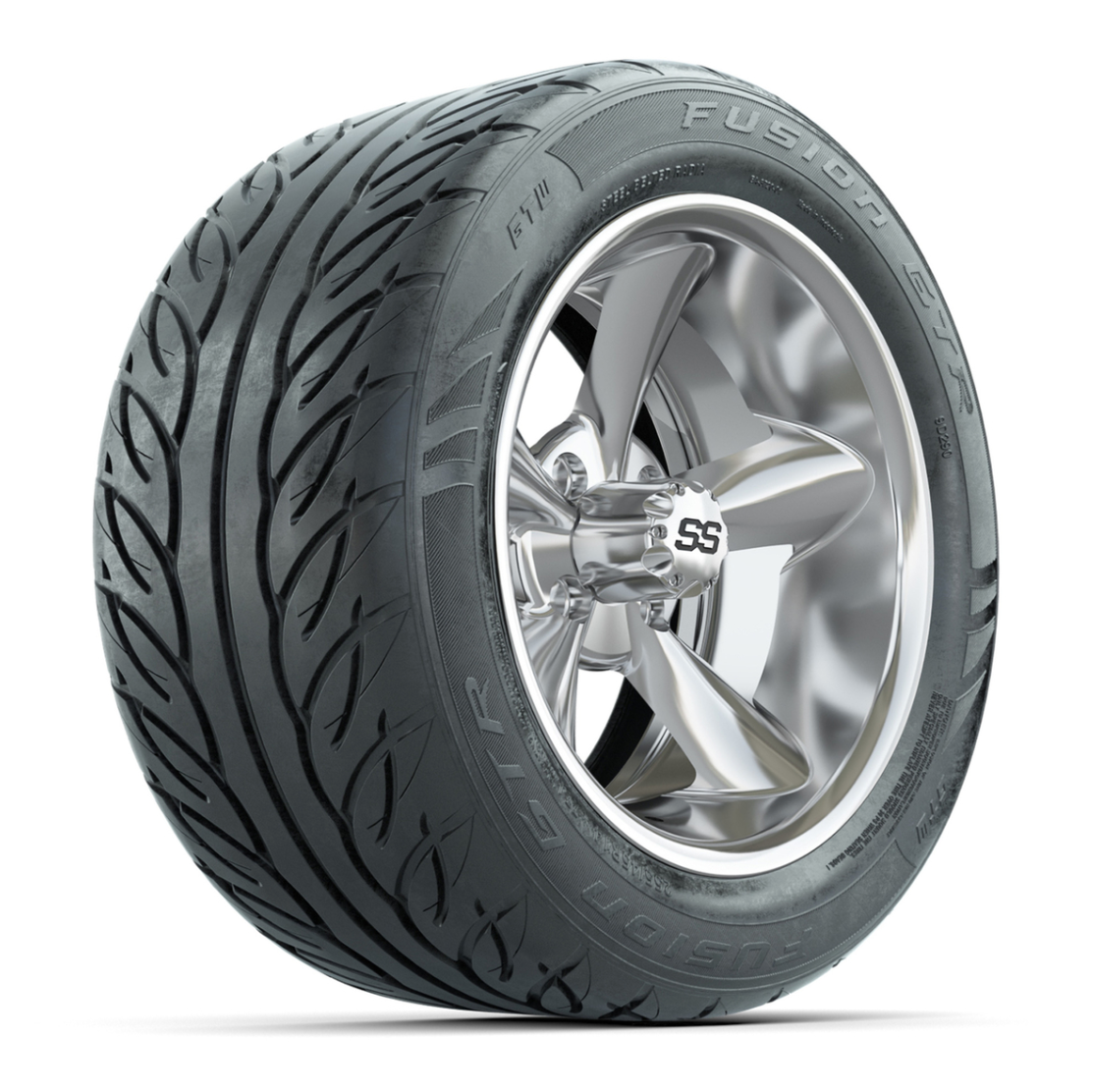 GTW® Godfather Chrome 14 in Wheels with 255/45-R14 Fusion GTR Steel Belt Radial Street Tires – Full Set