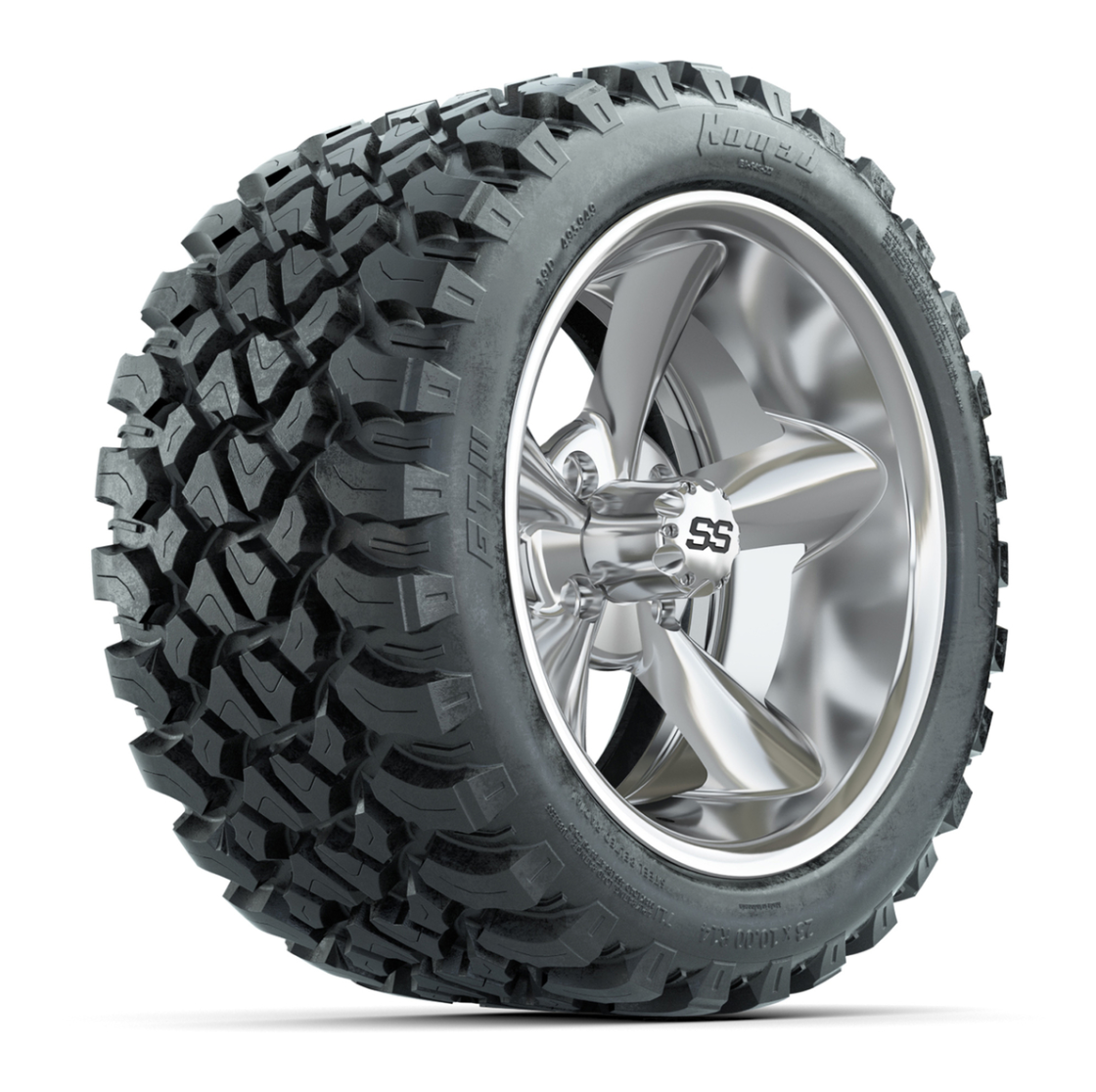 GTW® Godfather Chrome 14 in Wheels with 23X10-R14 Nomad Steel Belt Radial All-Terrain Tires – Full Set