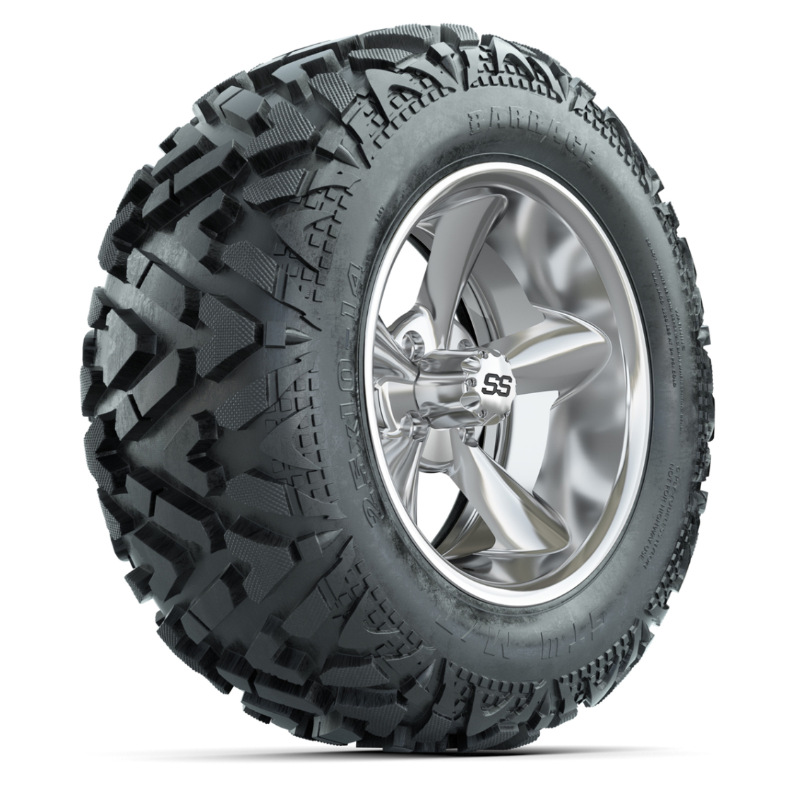 GTW Godfather Chrome 14 in Wheels with 25x10-14 Barrage Mud Tires – Full Set