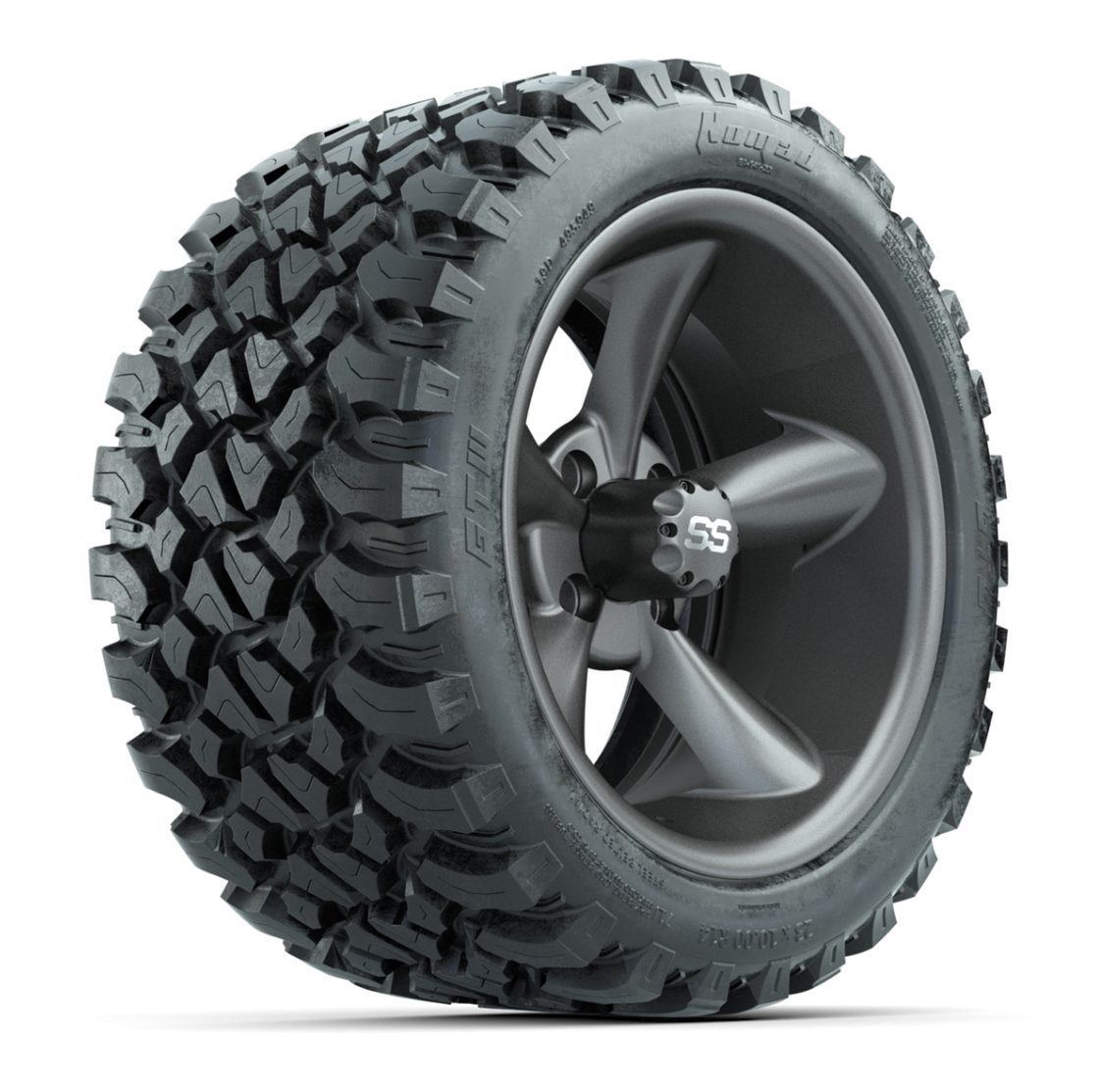 GTW® Godfather Matte Gray 14 in Wheels with 23X10-R14 Nomad Steel Belt Radial All-Terrain Tires – Full Set