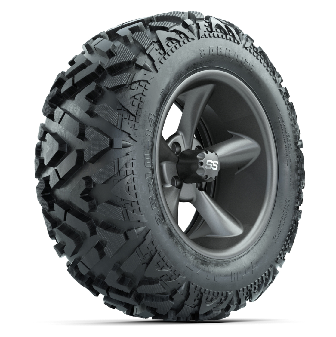 GTW Godfather Matte Gray 14 in Wheels with 25x10-14 Barrage Mud Tires – Full Set