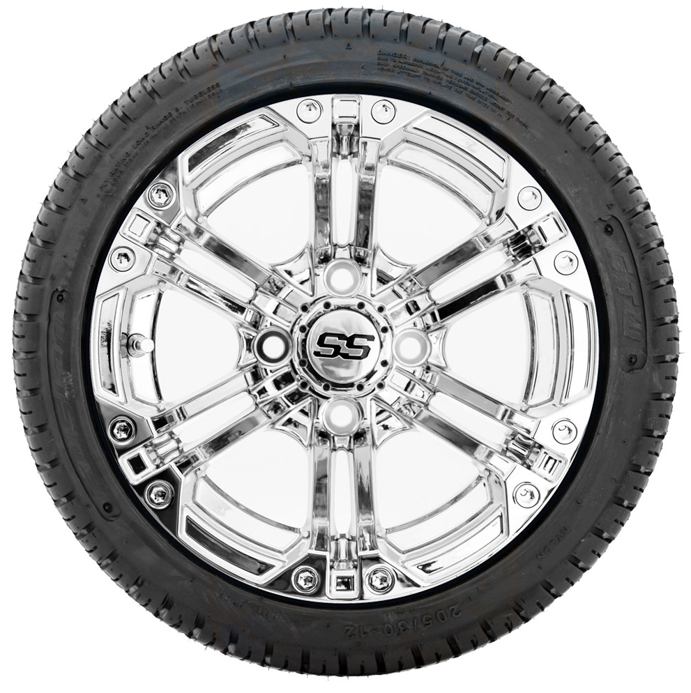 GTW Specter Chrome 12 in Wheels with 205/30-R12 Fusion Street Tires – Set of 4