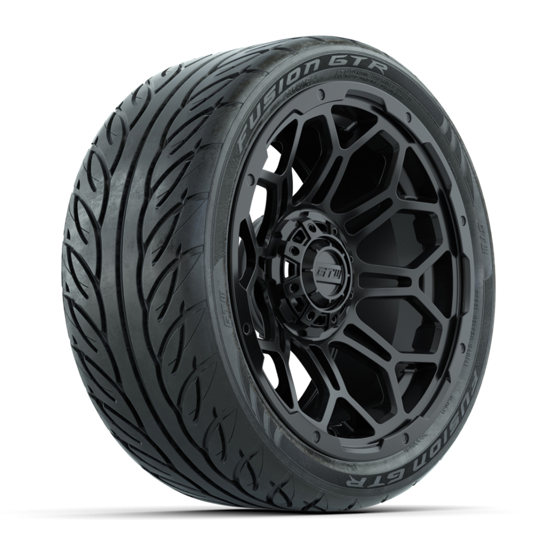 GTW® Bravo Matte Black 14 in Wheels with 205/40-R14 Fusion GTR Steel Belt Radial Street Tires – Full Set