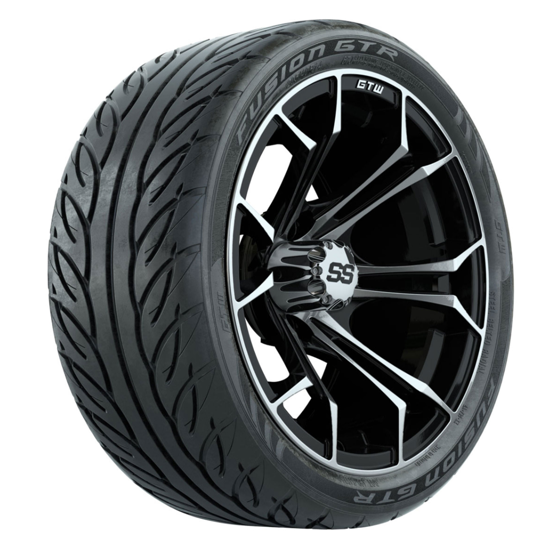 GTW Spyder Machined/Black 14 in Wheels with 205/40-14 Fusion GTR Steel Belted Tires – Full Set