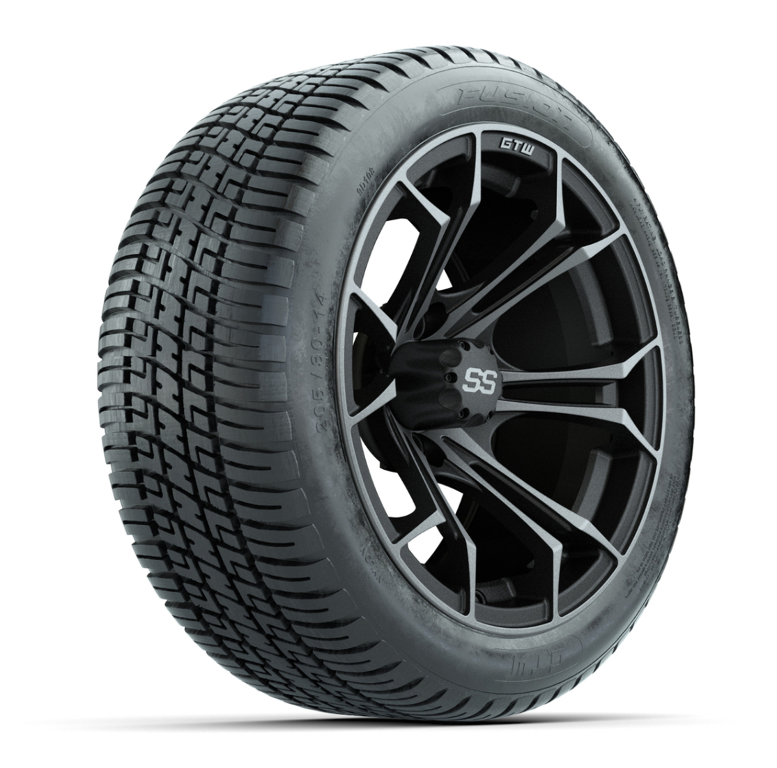 GTW® Spyder Matte Gray/Machined 14 in Wheels with 205/30-R14 Fusion Street Tires – Full Set