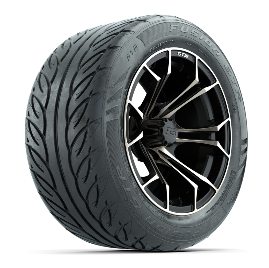 GTW® Spyder Matte Black/Bronze 14 in Wheels with 255/45-R14 Fusion GTR Steel Belt Radial Street Tires – Full Set
