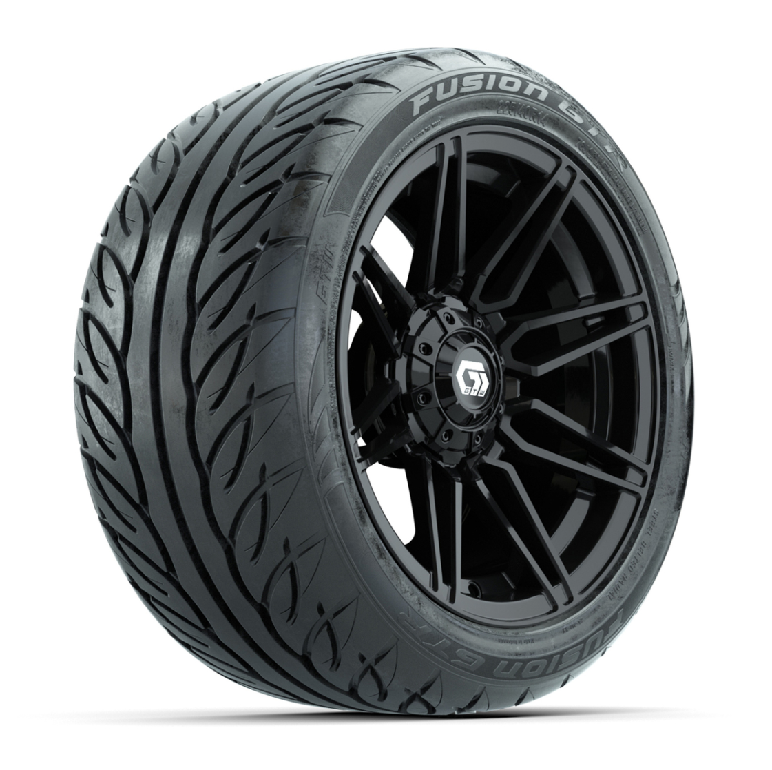 GTW® Stealth Gloss Black 14 in Wheels with 225/40-R14 Fusion GTR Steel Belt Radial Street Tires – Full Set