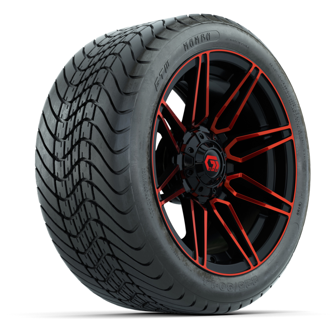 GTW Stealth Red/Machined 14 in Wheels with 225/30-14 Mamba Street Tires – Full Set