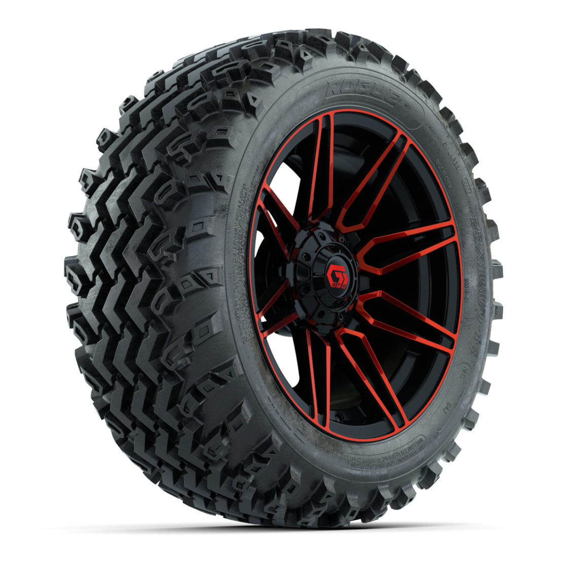 GTW® Stealth Red/Machined 14 in Wheels with 23X10-14 Rogue All-Terrain Tires – Full Set