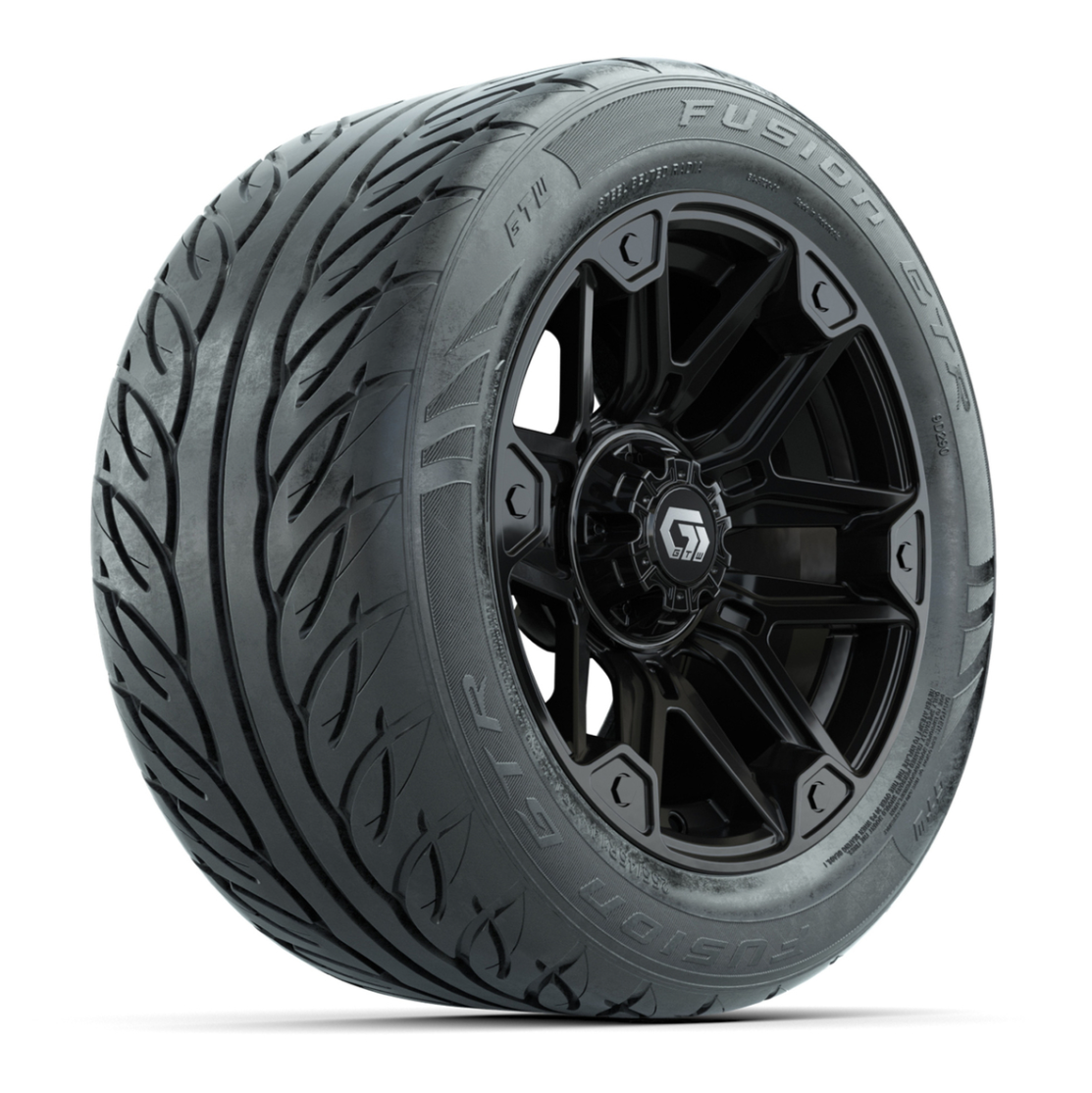 GTW® Graffiti Gloss Black 14 in Wheels with 255/45-R14 Fusion GTR Steel Belt Radial Street Tires – Full Set