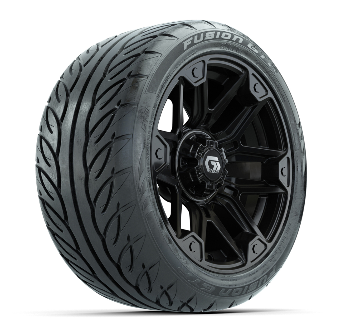 GTW® Graffiti Gloss Black 14 in Wheels with 225/40-R14 Fusion GTR Steel Belt Radial Street Tires – Full Set