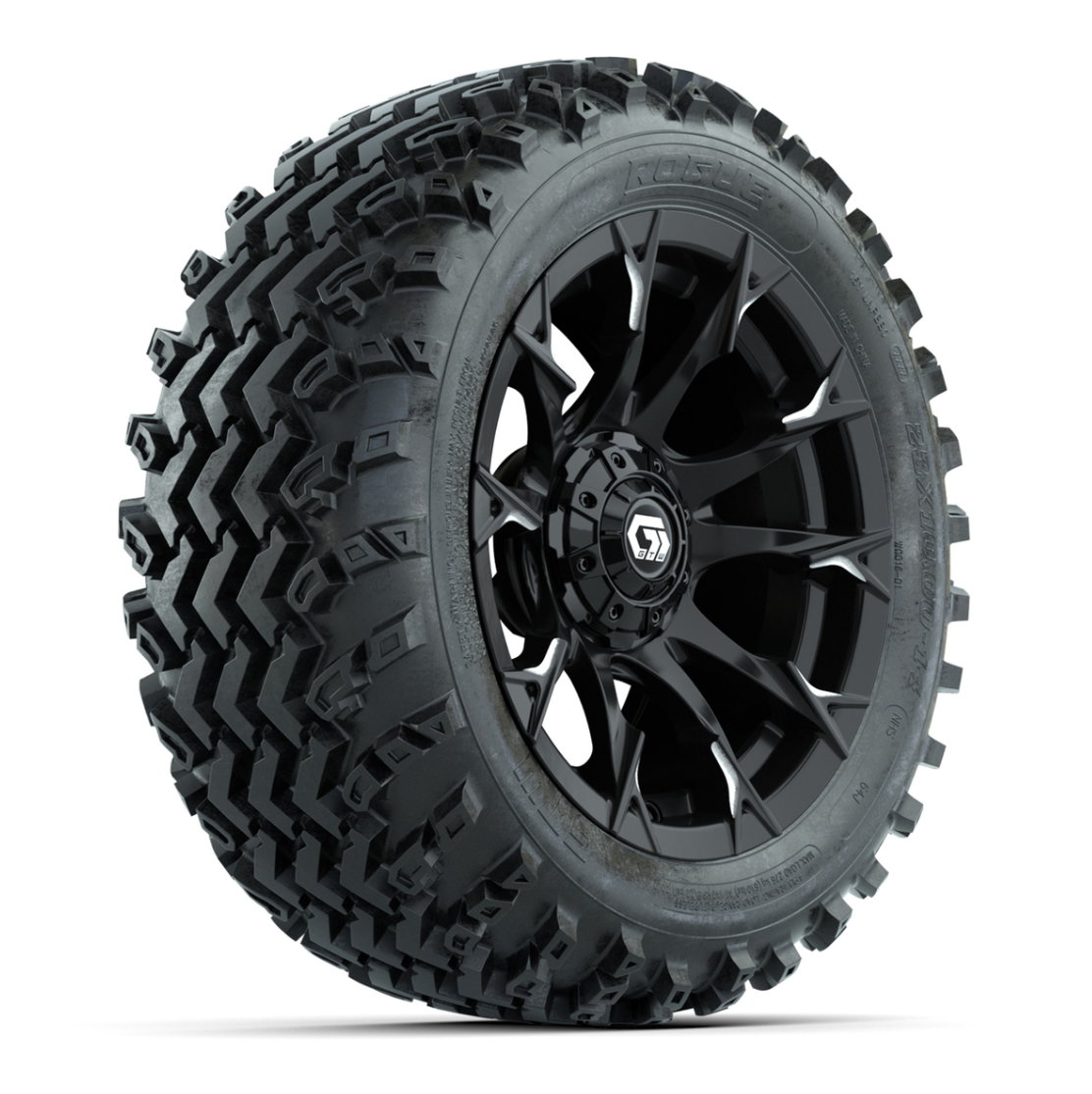 GTW® Diablo Gloss Black/Machined 14 in Wheels with 23X10-14 Rogue All-Terrain Tires – Full Set