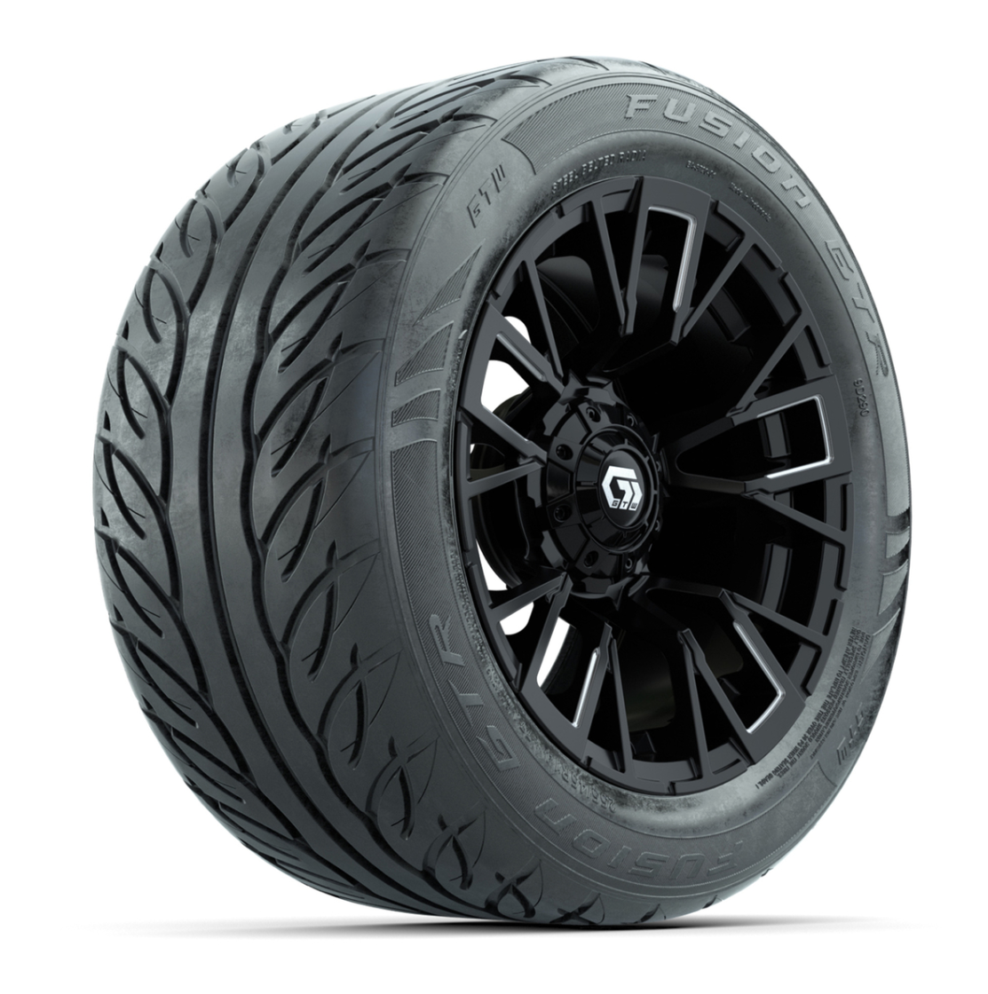 GTW® Vandal Matte Black/Machined 14 in Wheels with 255/45-R14 Fusion GTR Steel Belt Radial Street Tires – Full Set