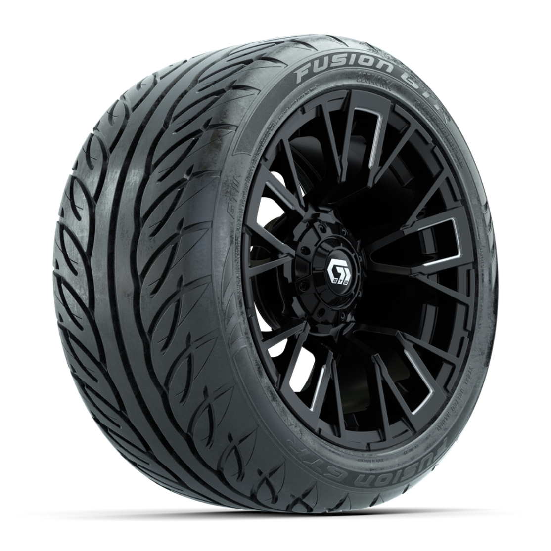 GTW® Vandal Matte Black/Machined 14 in Wheels with 225/40-R14 Fusion GTR Steel Belt Radial Street Tires – Full Set