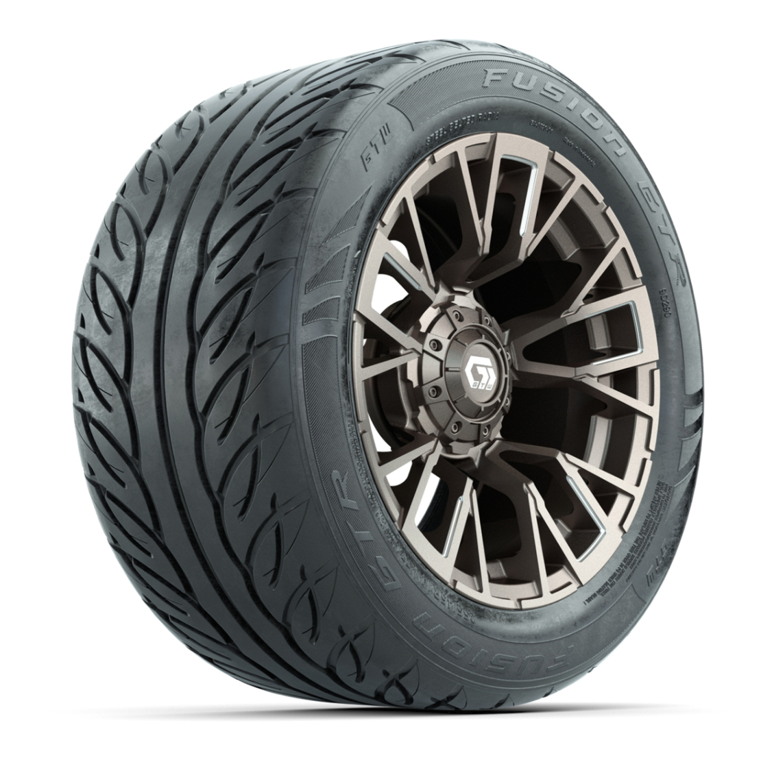 GTW® Vandal Bronze/Machined 14 in Wheels with 255/45-R14 Fusion GTR Steel Belt Radial Street Tires – Full Set