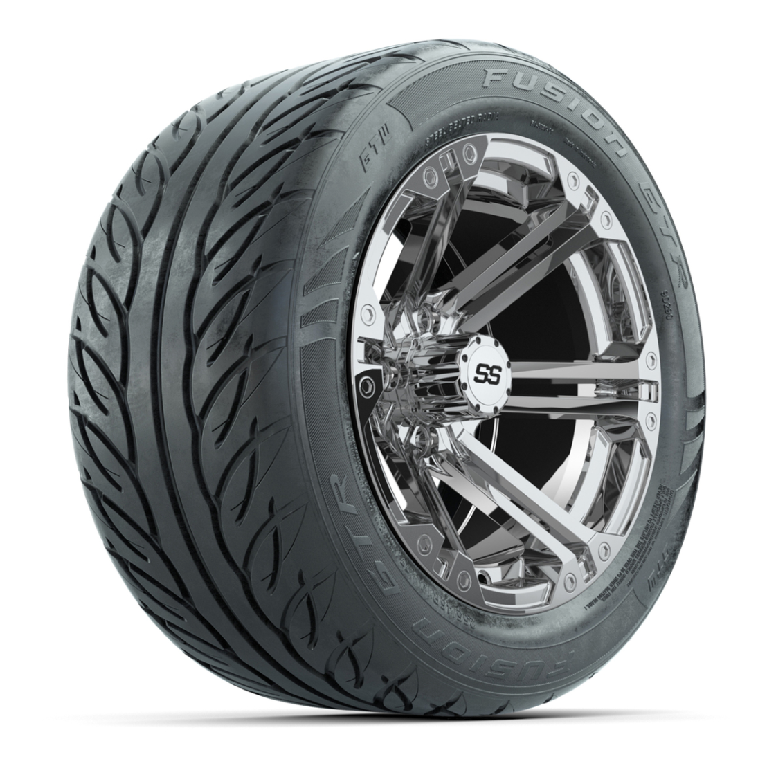 GTW® Specter Chrome 14 in Wheels with 255/45-R14 Fusion GTR Steel Belt Radial Street Tires – Full Set