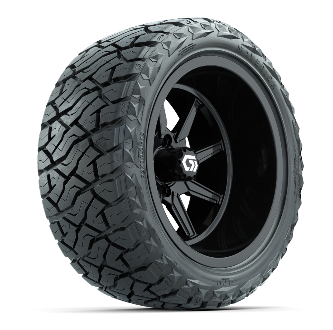 GTW® Reaper Gloss Black 15 in Wheels with 23X10-R15 Maverick Steel Belted Radial All-Terrain Tires - Full Set