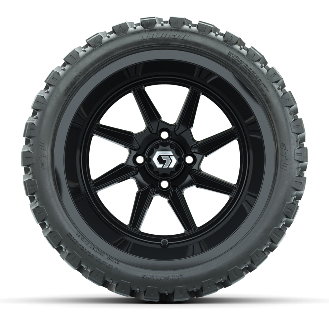 GTW® Reaper Gloss Black 15 in Wheels with 23X10-R15 Nomad Steel Belted Radial All-Terrain Tires - Full Set