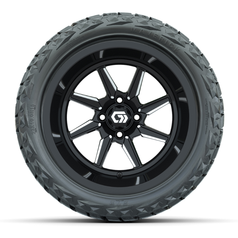 GTW® Reaper Black/Machined 15 in Wheels with 23X10-R15 Maverick Steel Belted Radial All-Terrain Tires - Full Set
