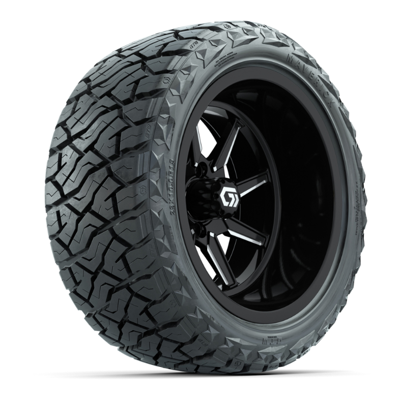 GTW® Reaper Black/Machined 15 in Wheels with 23X10-R15 Maverick Steel Belted Radial All-Terrain Tires - Full Set